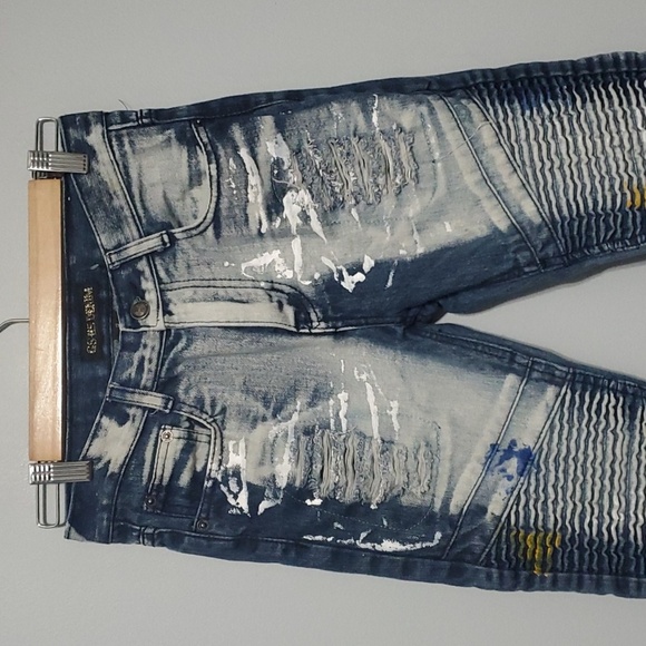 GS-115 Denim Jeans Boys Size 12 Blue Moto Paint Dye Splatter Artzy Art - Picture 5 of 13